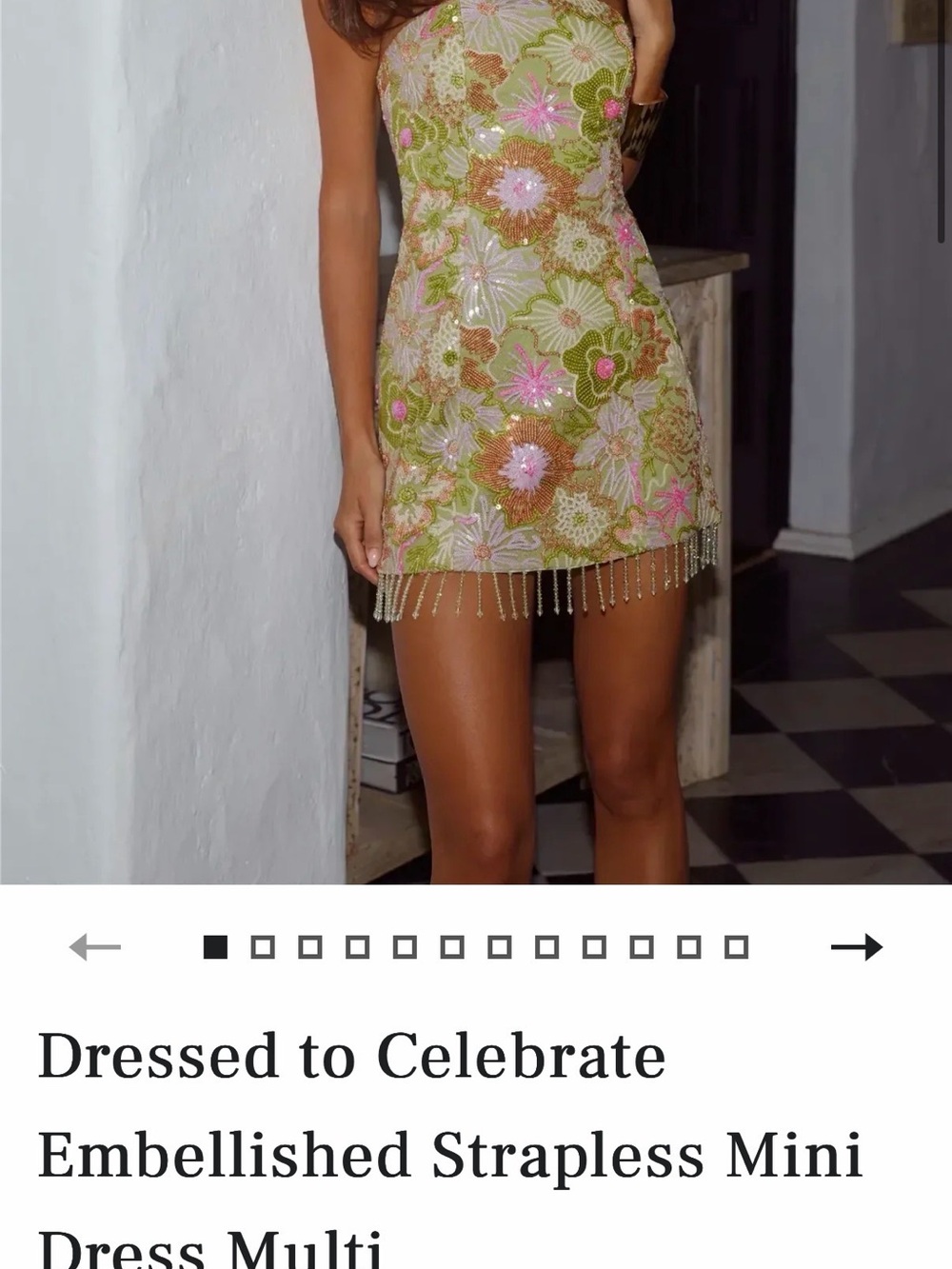 Embellished Strapless Mini Dress - Multi (Green/Pink)